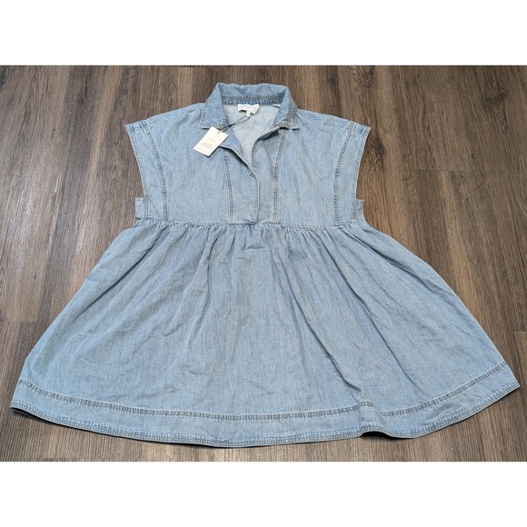 Mable Dresses & Skirts - Mable Denim Dress Babydoll Mini Shirt Collar‎ Sleeveless Light Wash L